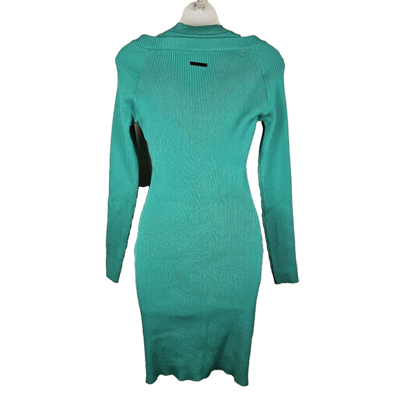 NUBU Studio Hungarian Dress Bodycon Ribbed Long Sleeve Cut Out Size Midi Stretch - Picture 2 of 14